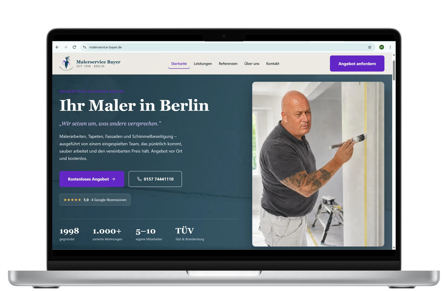 Website von Malerservice Bayer auf einem Laptop