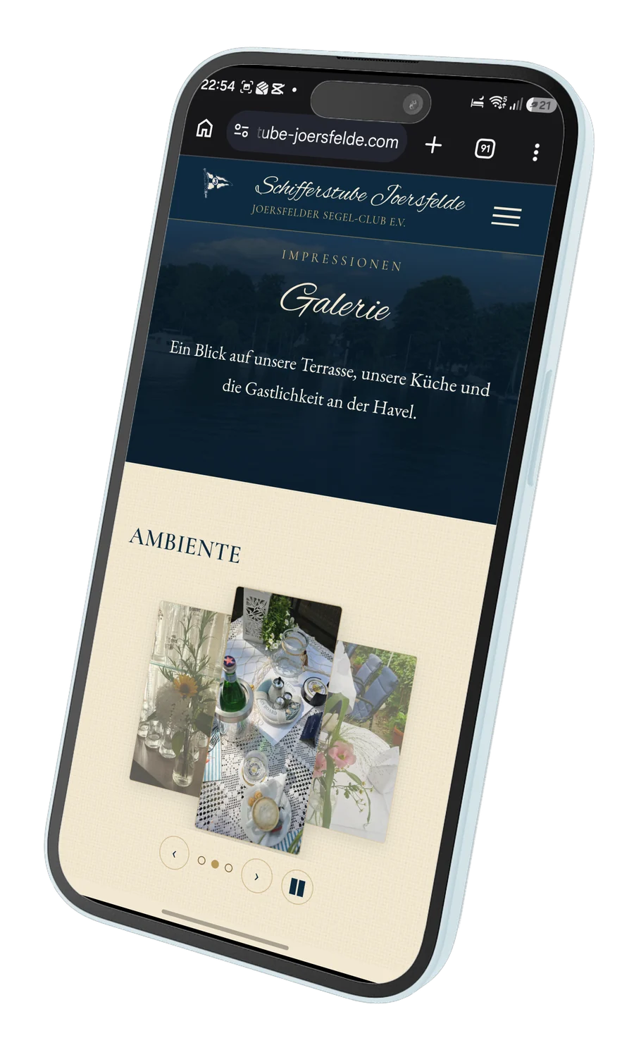 Galerieseite der Schifferstube Joersfelde auf einem Smartphone
