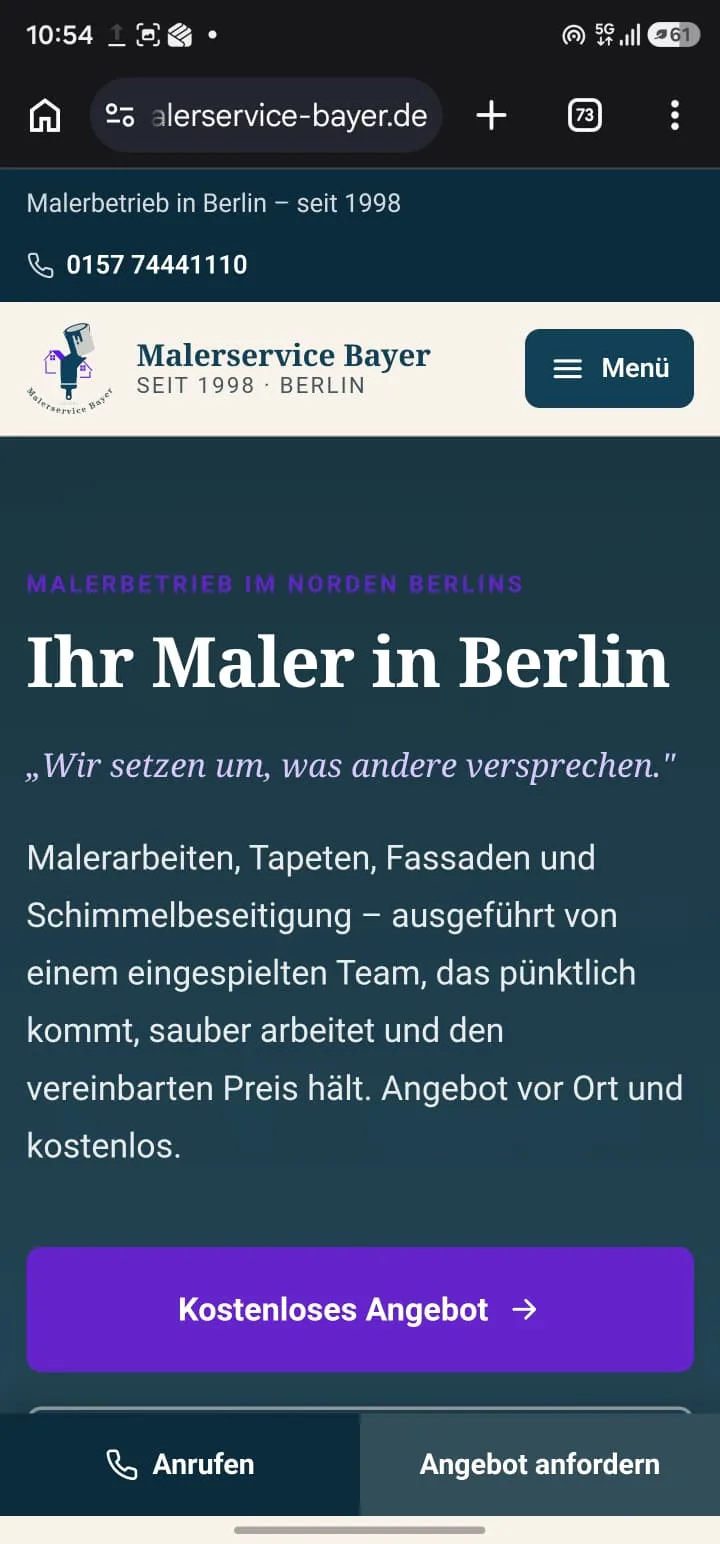 Mobile Startseitenansicht von Malerservice Bayer