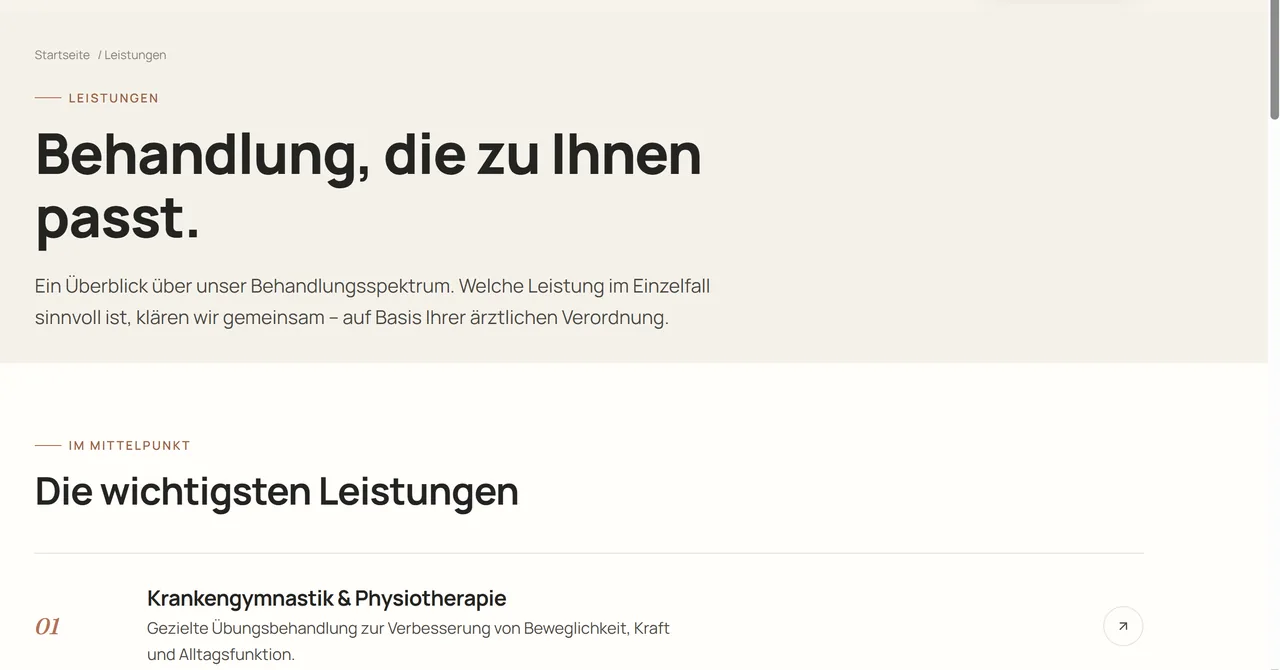 Anonymisierter Ausschnitt einer physiotherapeutischen Leistungsseite