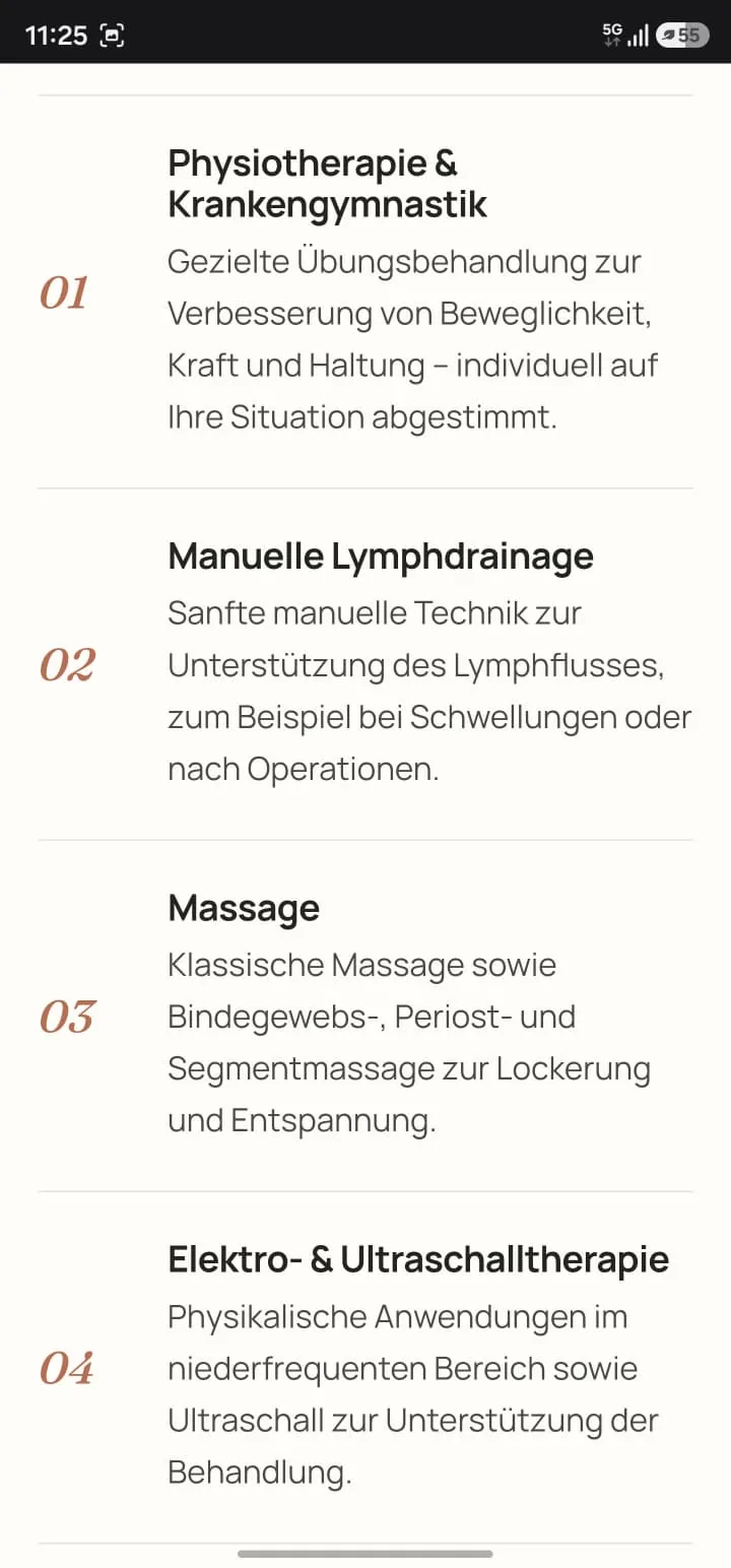 Anonymisierter mobiler Ausschnitt einer physiotherapeutischen Leistungsübersicht